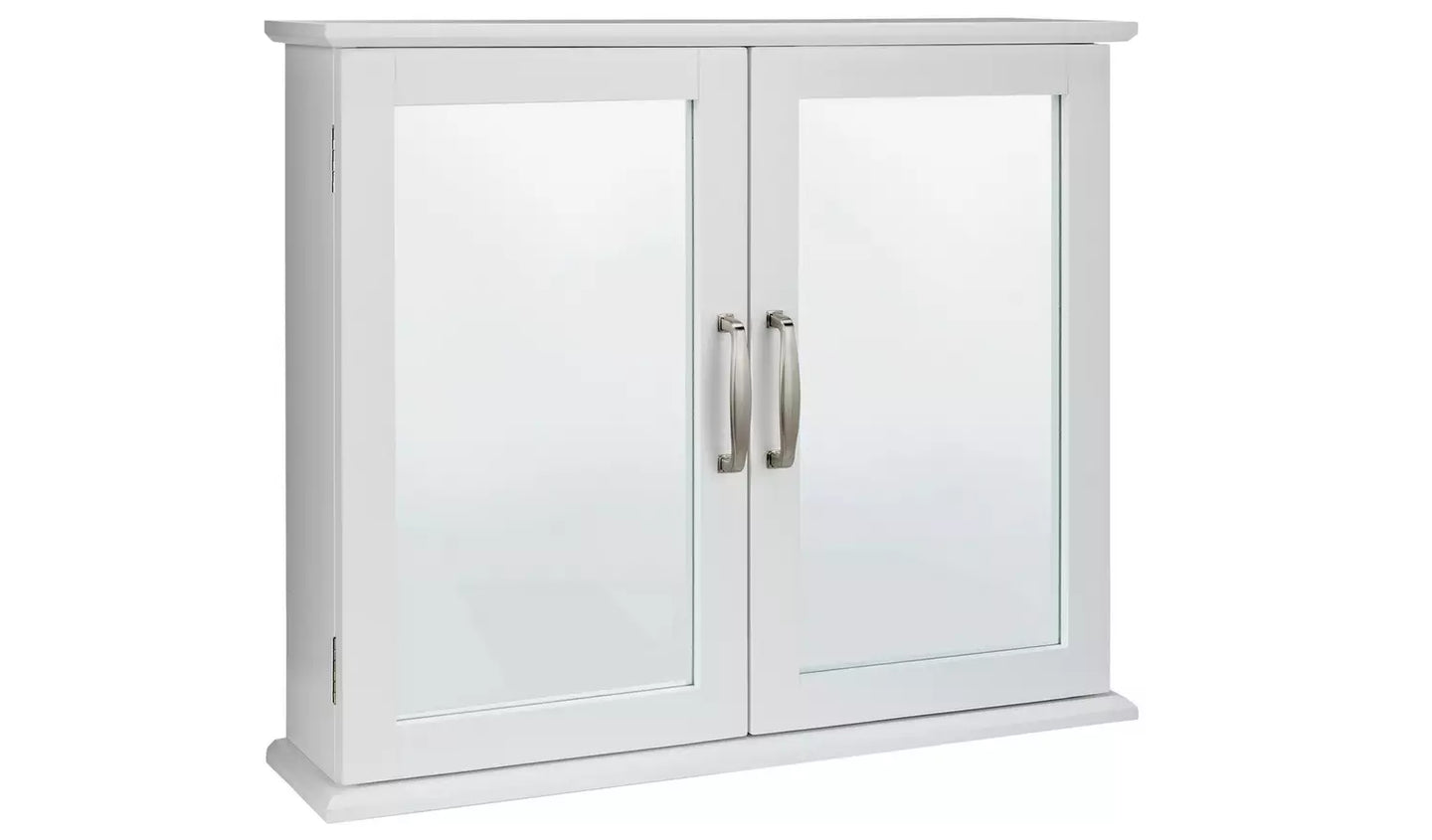 Assembled Tongue & Groove 2 Door Mirrored Cabinet - White
